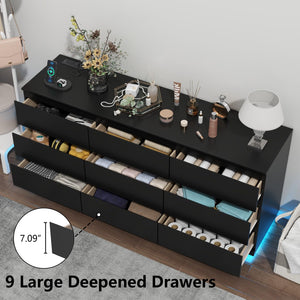 9-Drawer Dresser with LED Lights & Charging Station