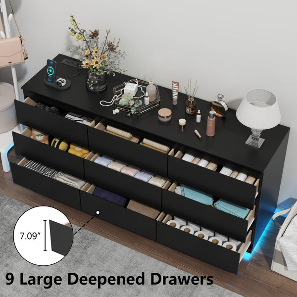 9-Drawer Dresser with LED Lights & Charging Station