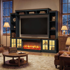 98" Farmhouse Entertainment Center with Fireplace & Barn Doors