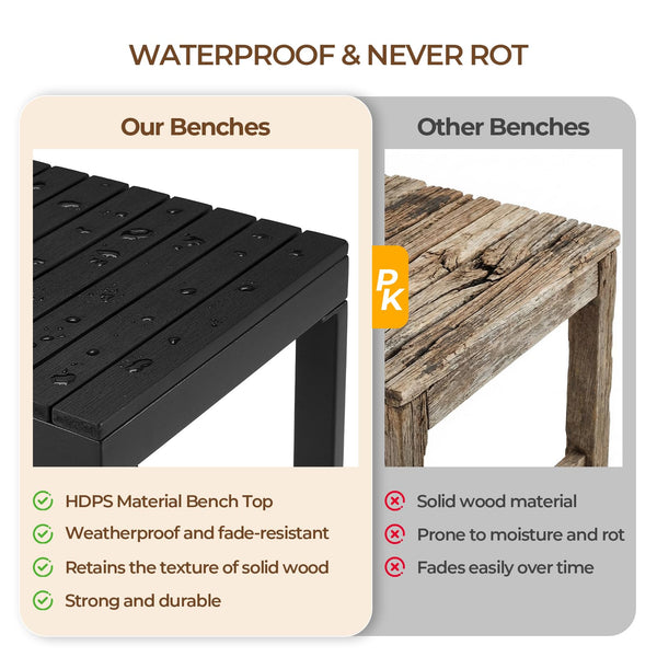 Outdoor Garden Bench – 2-Person HDPS Patio Bench with Metal Frame
