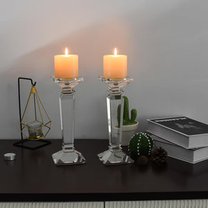 Crystal Candlestick Holders Set of 2 — K9 Clear Pillar & Taper Candle Holders