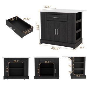 Foldable Kitchen Island Cart with Storage & Drop Leaf