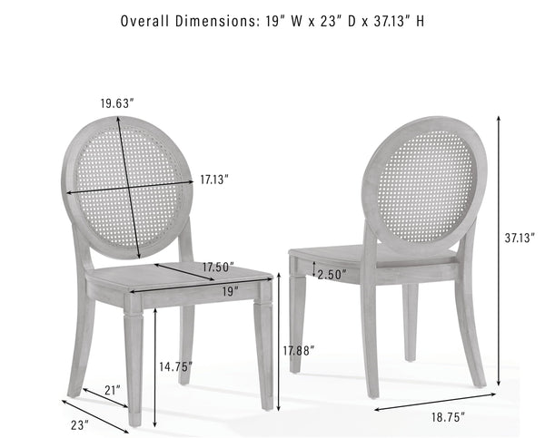 Oval Cane Back Dining Chairs Set of 2 – Rubberwood & Rattan, Driftwood Finish