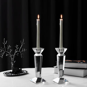 Crystal Taper Candle Holders Set of 2 – Clear K9 Glass
