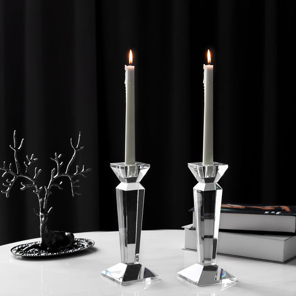 Crystal Taper Candle Holders Set of 2 – Clear K9 Glass