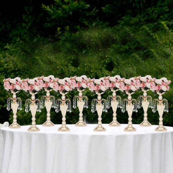 Gold Metal Trumpet Vases Set of 10 – 17.7" Tall Wedding Centerpieces