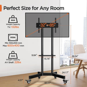 Rolling TV Stand with Wheels & Lockable Casters
