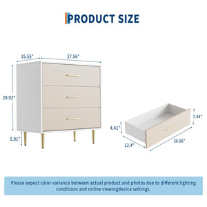 7-Drawer White Dresser with Linen-Textured Fronts & Gold Accents