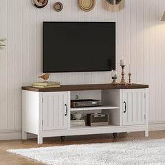 54" Farmhouse TV Stand with Storage Cabinets & Fluted Doors