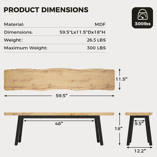 59-Inch Farmhouse Dining Bench – Set of 2 (Oak / Walnut)