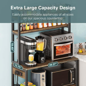 5-Tier Baker's Rack with Power Outlets and Microwave Stand, 38 Inch Kitchen Shelf with Storage