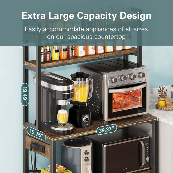 5-Tier Baker's Rack with Power Outlets and Microwave Stand, 38 Inch Kitchen Shelf with Storage