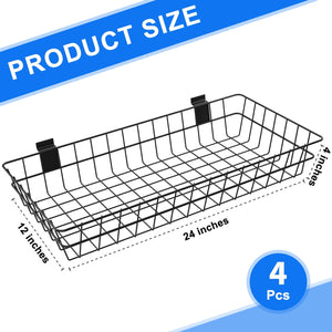 Slatwall Baskets 24" x 12" x 4" – 4 Pack Metal Wire Storage Organizer