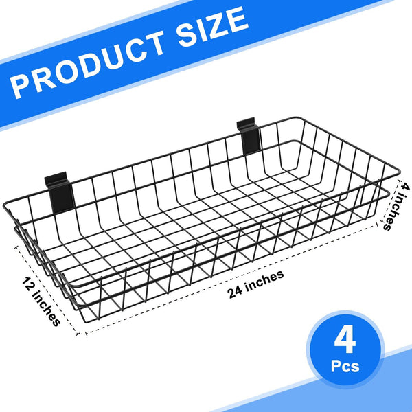 Slatwall Baskets 24" x 12" x 4" – 4 Pack Metal Wire Storage Organizer