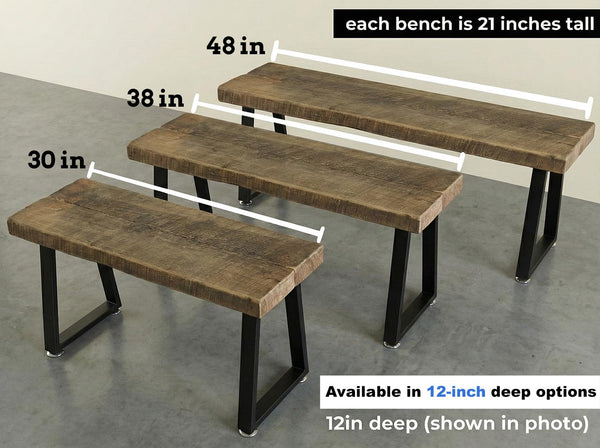 Rustic Wood Entryway Bench with Metal Base