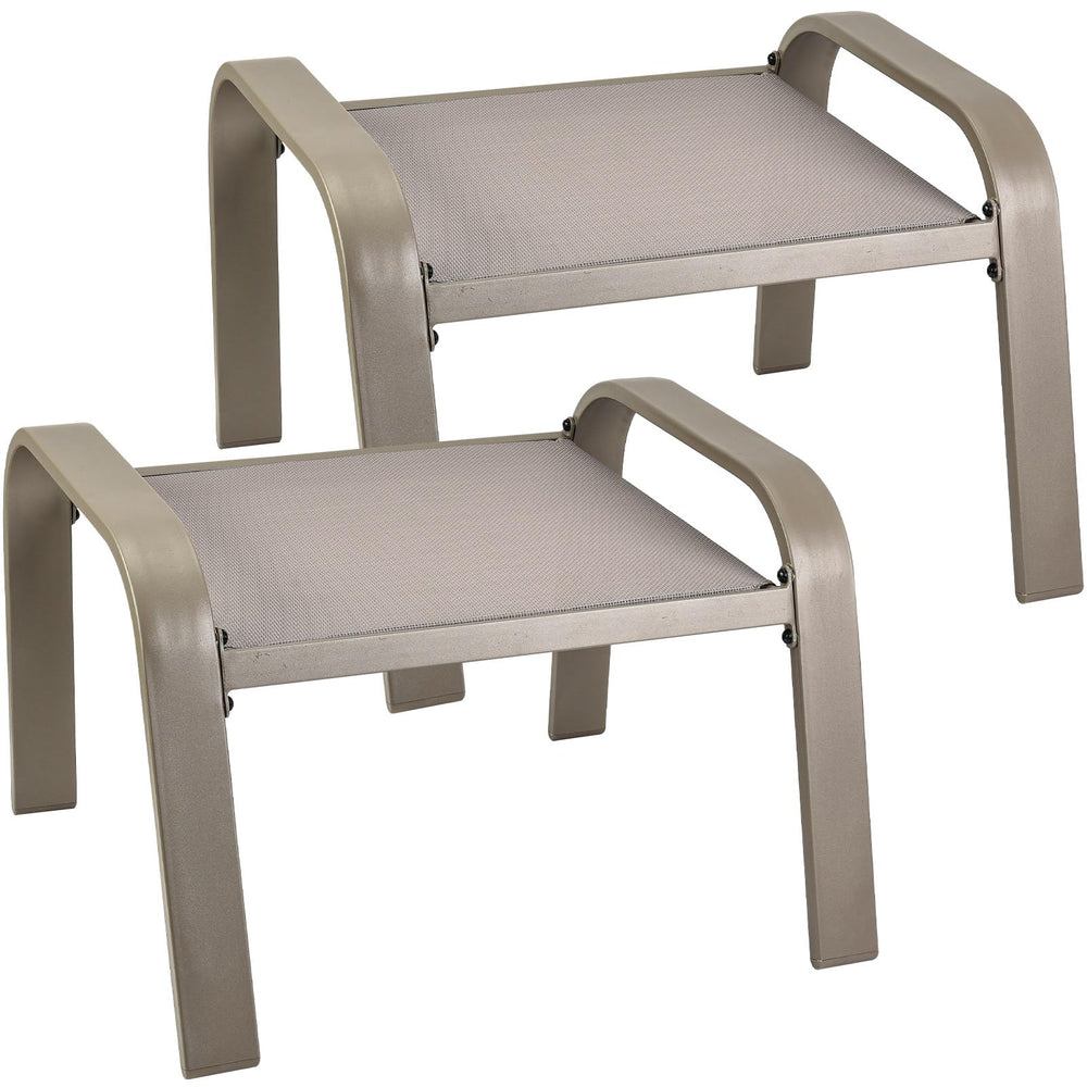 Outdoor Patio Ottoman Set of 2 – Textilene Footstools with Steel Frame
