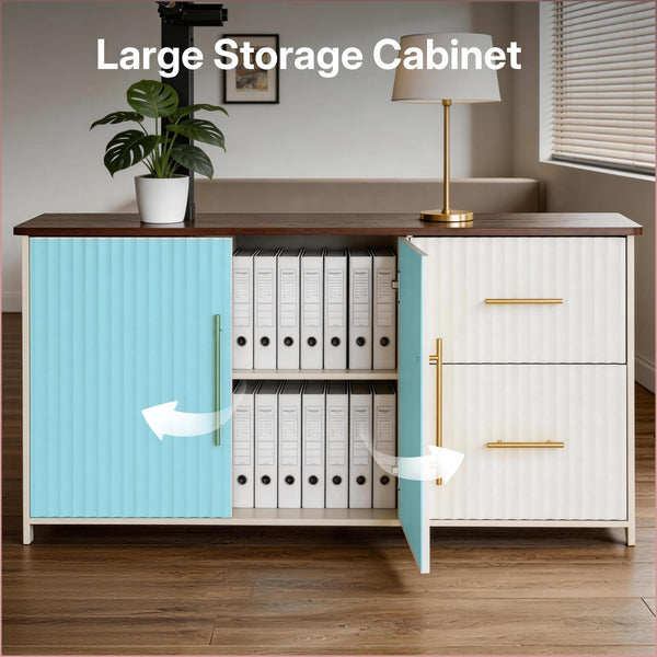L-Shaped Electric Standing Desk with Drawers & Storage Cabinet