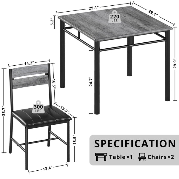 2-Person Dining Table Set with Upholstered Chairs