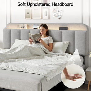 Upholstered Headboard with LED Lighting & Storage