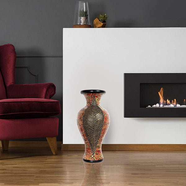 Mosaic Floor Vase – 18 Inch Tall Cylinder Terracotta & Glass