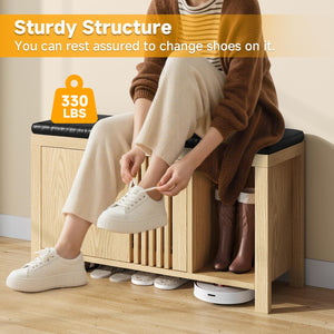 40" Shoe Storage Bench with Padded Seat & Flip Drawers