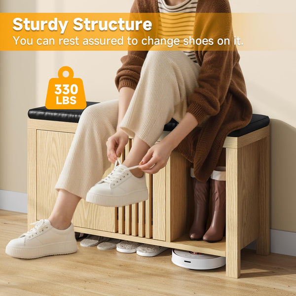 40" Shoe Storage Bench with Padded Seat & Flip Drawers