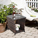 Outdoor Wicker Side Table with Glass Top