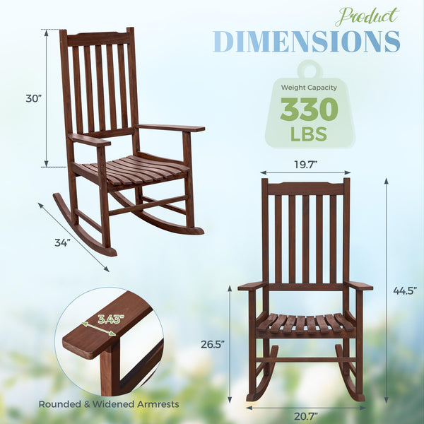 Acacia Wood Patio Rocking Chair – High Back & Wide Armrest