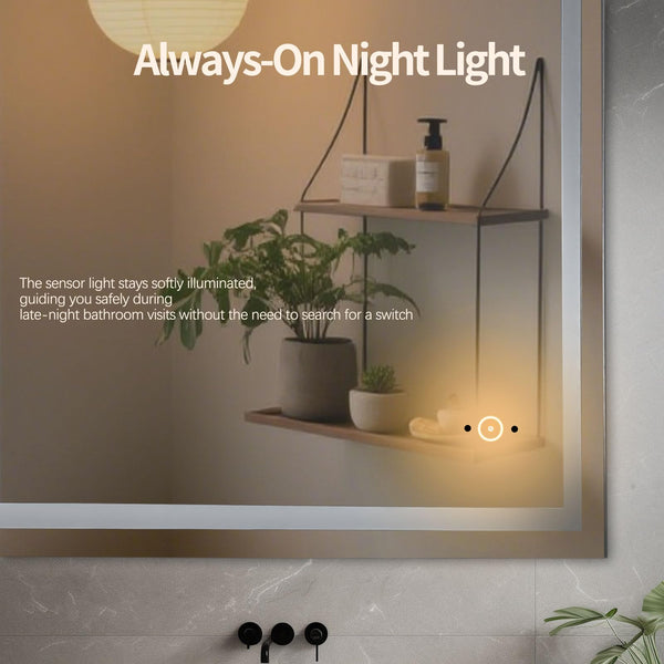 LED Bathroom Vanity Mirror with Lights, Anti-Fog, Dimmable, Hand Wave, Tempered Glass
