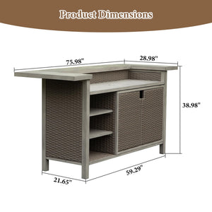Outdoor Aluminum PE Wicker Bar Table with Cabinet & Storage