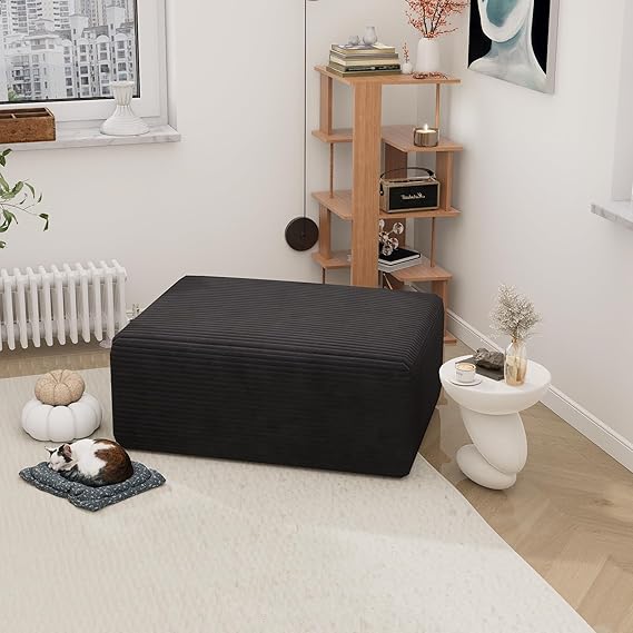 Oversized Corduroy Cloud Ottoman – Rectangle Pouf with 28D Foam