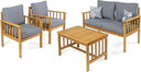 4-Piece Acacia Wood Outdoor Patio Conversation Set with Cushions