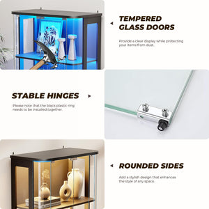 4-Tier Glass Display Cabinet with LED Lights & Motion Sensor