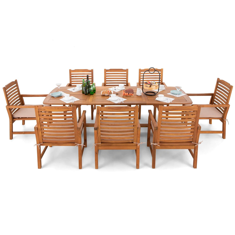 9-Piece Expandable Acacia Wood Patio Dining Set with 8 Chairs