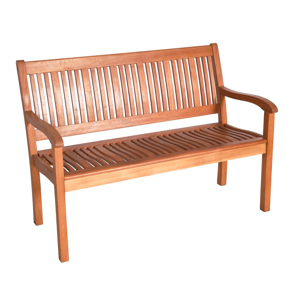 50" Solid Wood Outdoor Bench with Backrest & Armrests