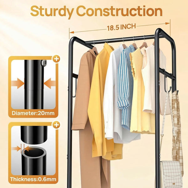 Freestanding Clothes Rack with Wheels & 3 Shelves