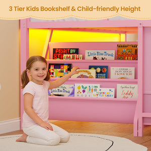 Twin Low Loft Bed with Storage Drawers, Bookshelf & LED Lights