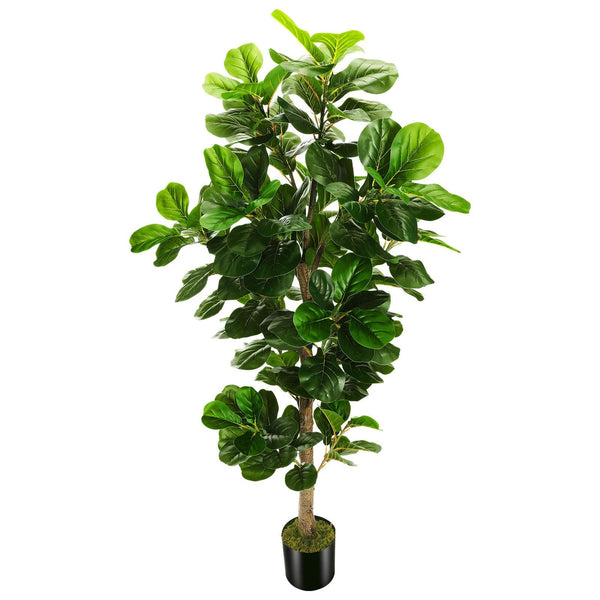 Artificial Fiddle Leaf Fig Tree with Real Wood Trunk & Cement Pot