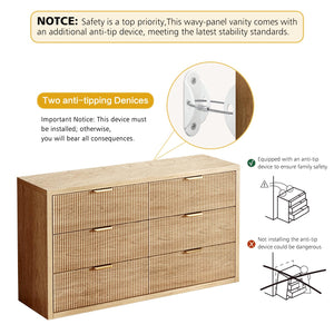 55" Wide 6-Drawer Dresser with Fluted Panel