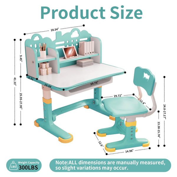 Height Adjustable Kids Desk & Chair Set – Storage Drawer, Castle Backboard, Ages 3–12