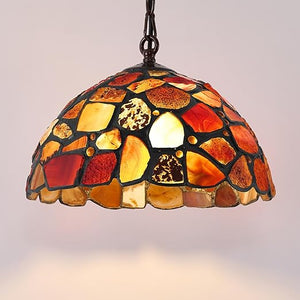 Tiffany Style Green Stained Glass Pendant Light – 8" Vintage Handcrafted Hanging Lamp