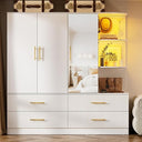 3-Door Wardrobe Armoire with Mirror, LED Lights & Drawers