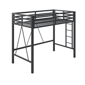 Twin Loft Bed with Metal Slats – Black