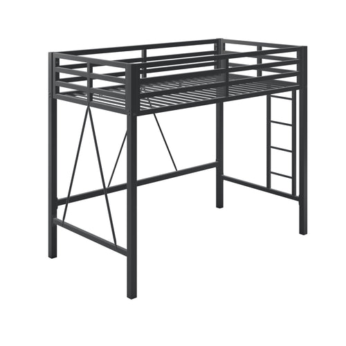 Twin Loft Bed with Metal Slats – Black