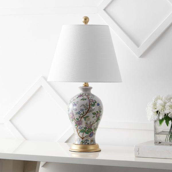 24" French Country Ceramic Floral Urn Table Lamp