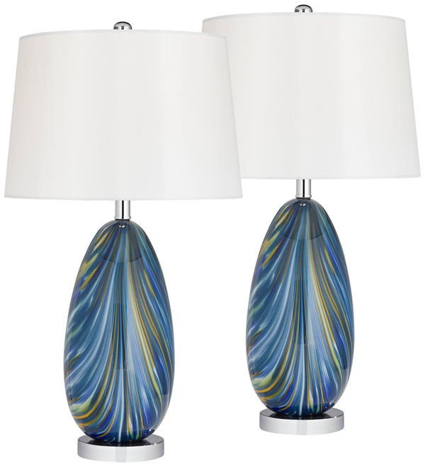 Coastal Art Glass Table Lamps Set of 2