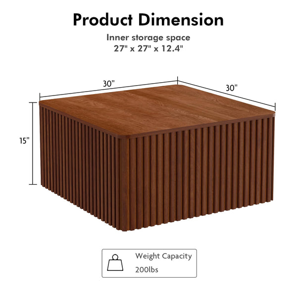 Fluted Square Coffee Table with Storage