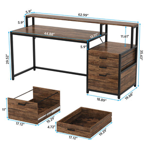 63-Inch Computer Desk with File Cabinet & Monitor Stand