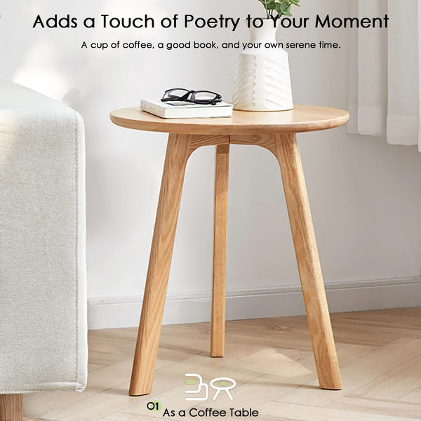 Solid Oak Round Side Table & Nightstand