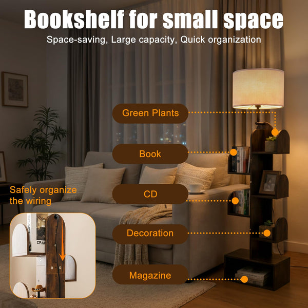 5-Tier Cactus Bookshelf Floor Lamp with Dimmable Lighting